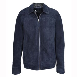 Klassische Herren Velourslederjacke in Marineblau