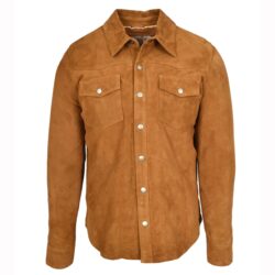 Herren Western Trucker Jacke aus Veloursleder in Cognac