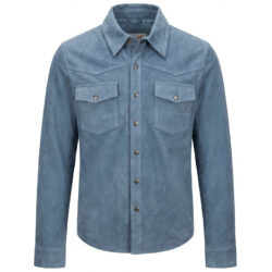 Herren Western Trucker Jacke aus Veloursleder in Denim-Blau