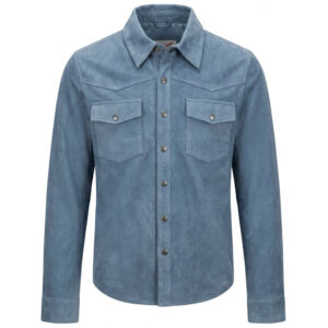 Herren Western Trucker Jacke aus Veloursleder in Denim-Blau