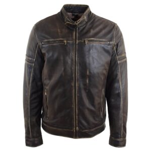 Herren Biker Lederjacke Vintage Rub Off Effekt Ricky