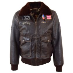Herren G-1 Leder Bomberjacke mit Abzeichen Braun