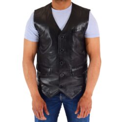 Herren Lederweste Schwarz – Klassische Ledergilet