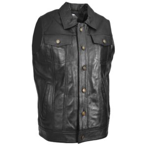 Herren Lederweste Klassischer Trucker-Stil Schwarz
