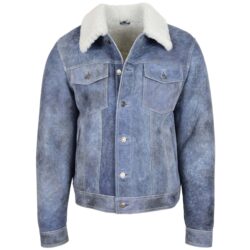 Noah Herren Lammfelljacke Trucker-Stil Denim-Blau