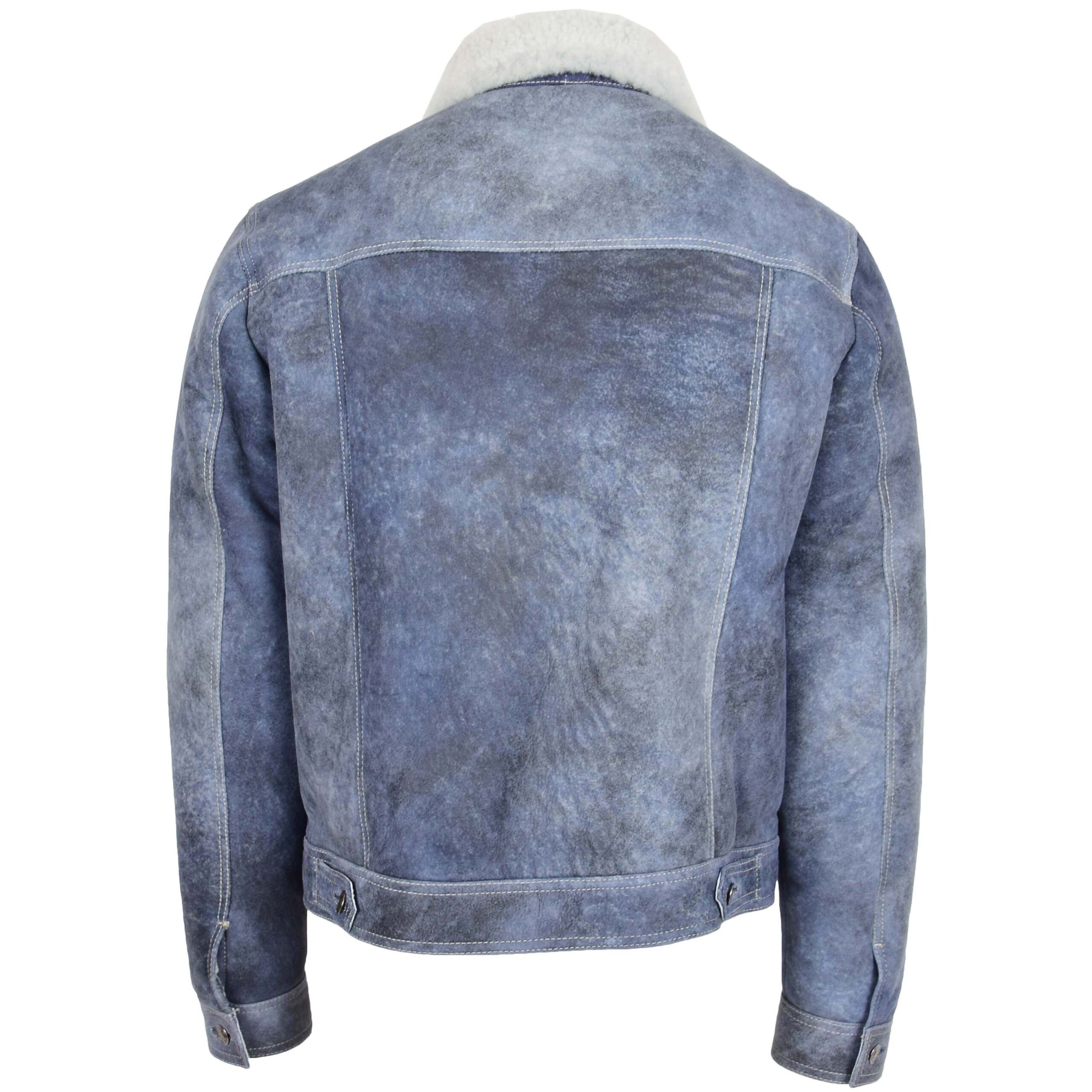 Noah Herren Lammfelljacke Trucker-Stil Denim-Blau - Image 2