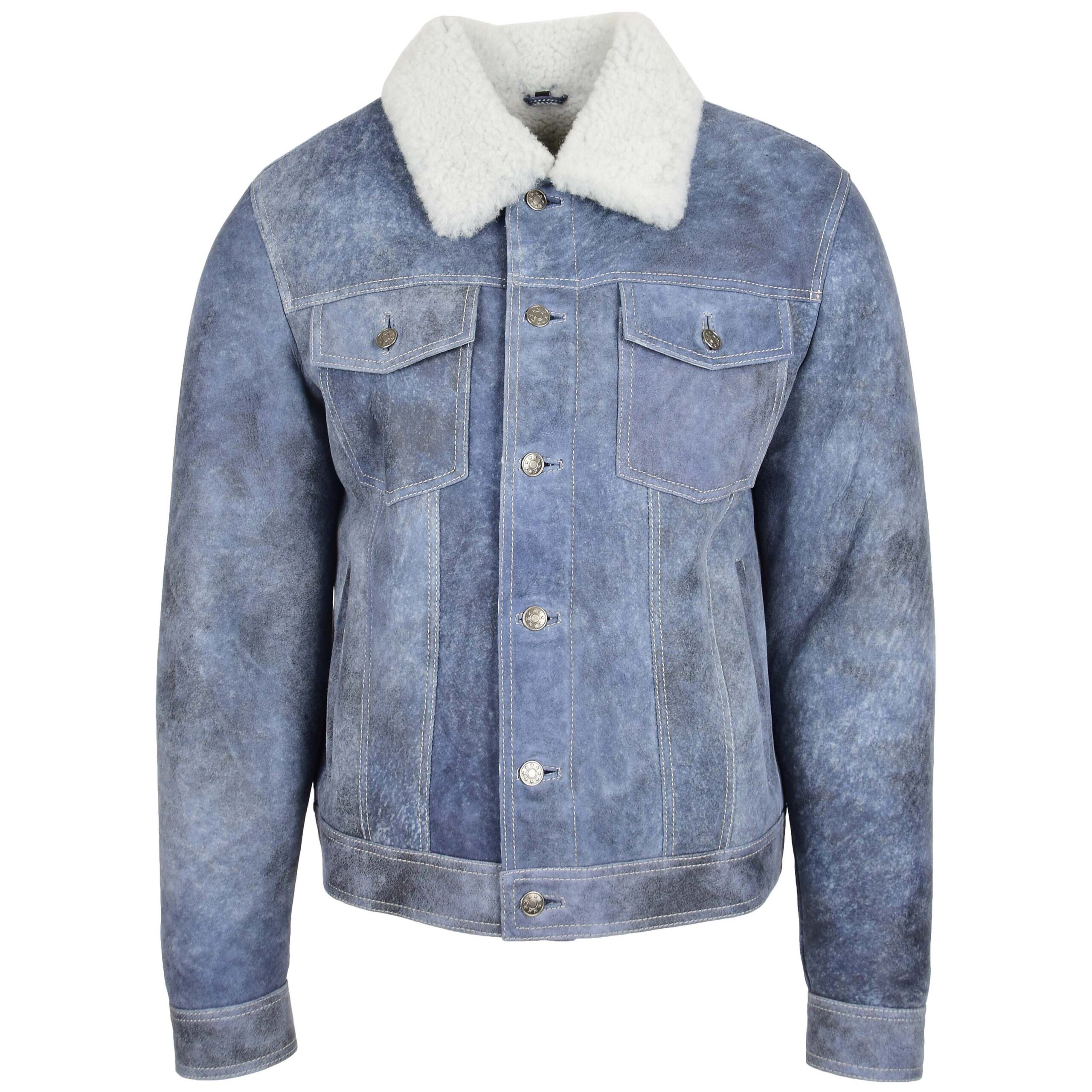 Noah Herren Lammfelljacke Trucker-Stil Denim-Blau - Image 3