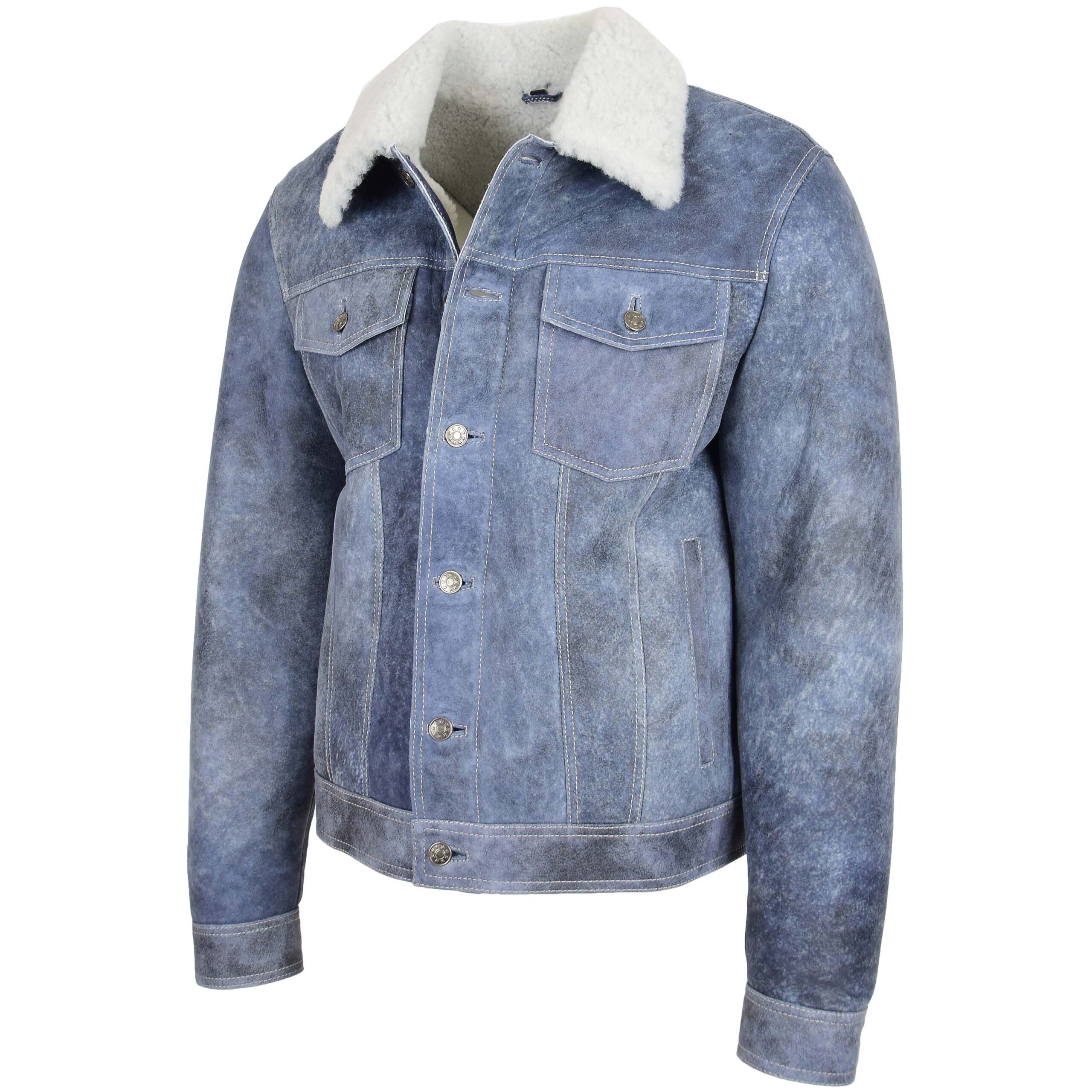 Noah Herren Lammfelljacke Trucker-Stil Denim-Blau - Image 4