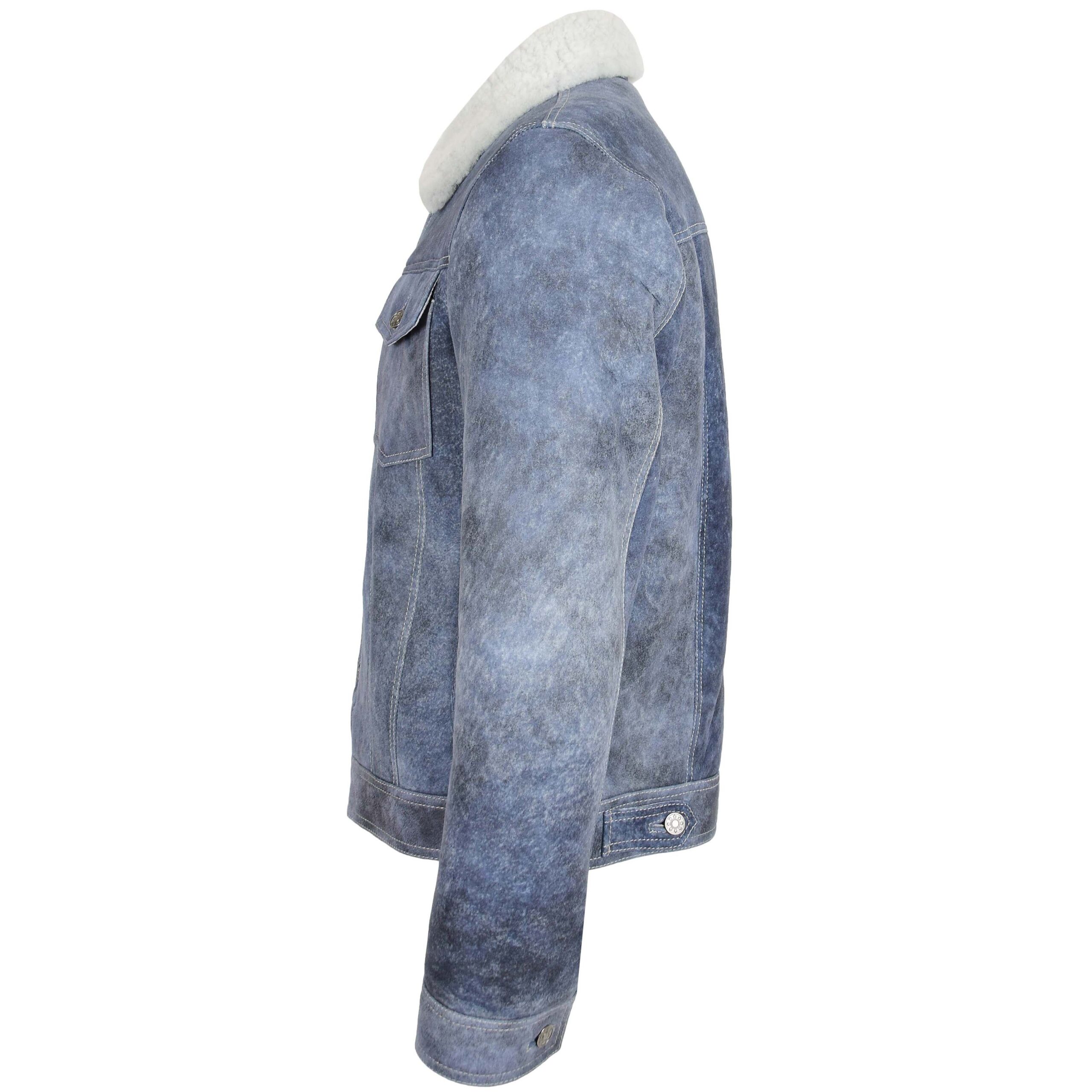 Noah Herren Lammfelljacke Trucker-Stil Denim-Blau - Image 5