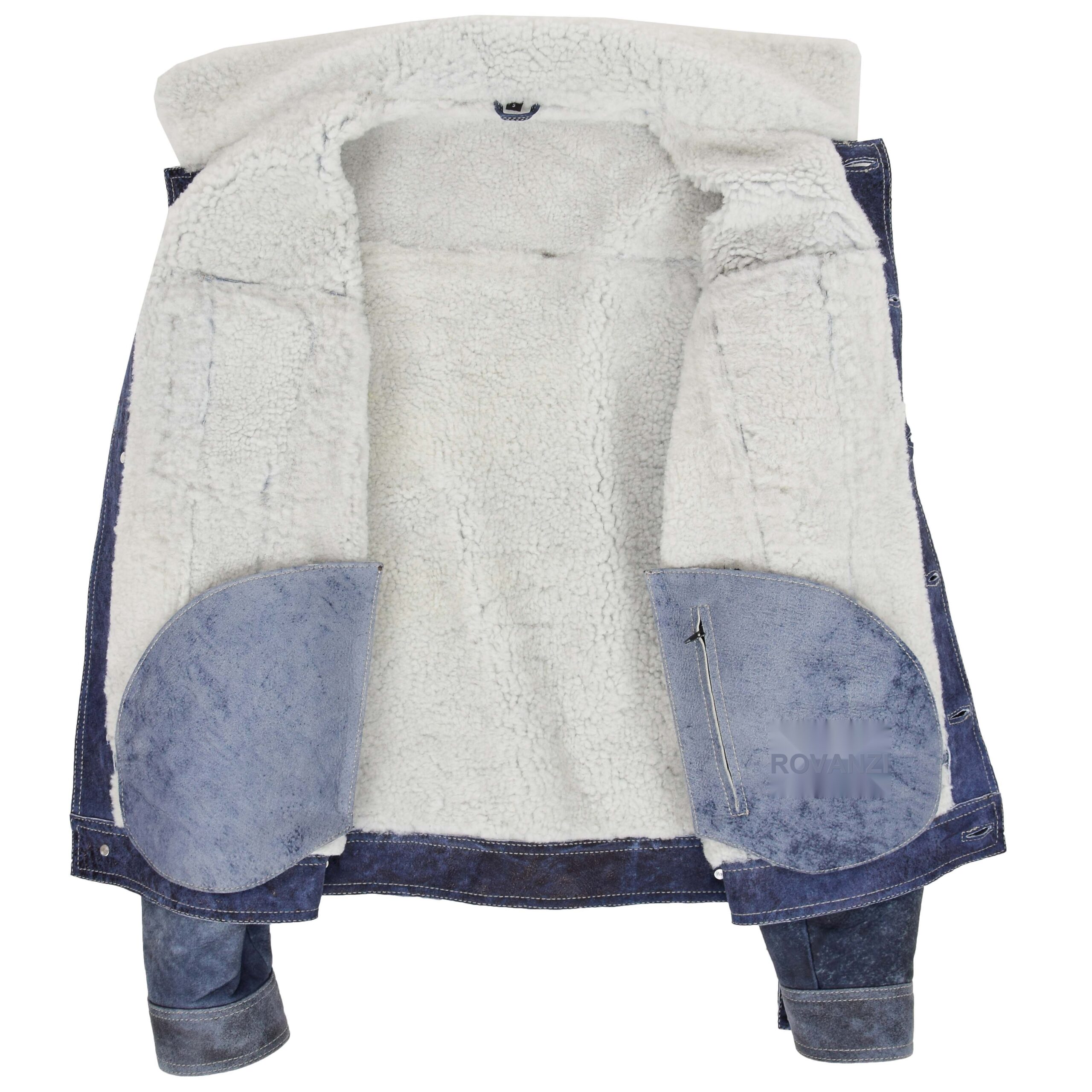 Noah Herren Lammfelljacke Trucker-Stil Denim-Blau - Image 6