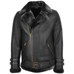 Alvin Herren Aviator Biker Lammfelljacke Schwarz