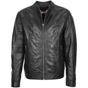Herren Lederjacke Bomber Matt Schwarz