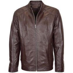 Herren Lederjacke Mattbraun Casual Reißverschluss