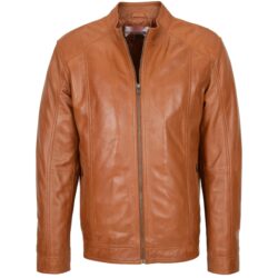 Herren Lederjacke Matt Tan Casual Reißverschluss