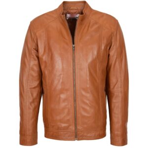 Herren Lederjacke Matt Tan Casual Reißverschluss