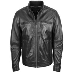 Tony Herren Lederjacke mit Stehkragen Schwarz
