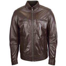 Tony Herren Lederjacke mit Stehkragen in Braun