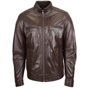 Tony Herren Lederjacke mit Stehkragen in Braun