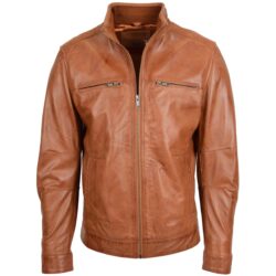 Tony Herren Lederjacke mit Stehkragen in Tan