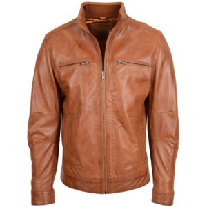 Tony Herren Lederjacke mit Stehkragen in Tan