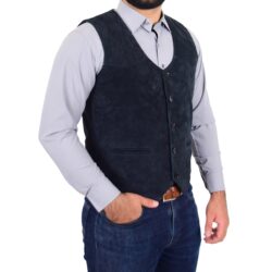Herren Weste aus Veloursleder in Navy mit Knopfverschluss