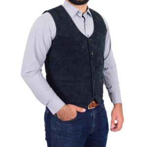 Herren Weste aus Veloursleder in Navy mit Knopfverschluss