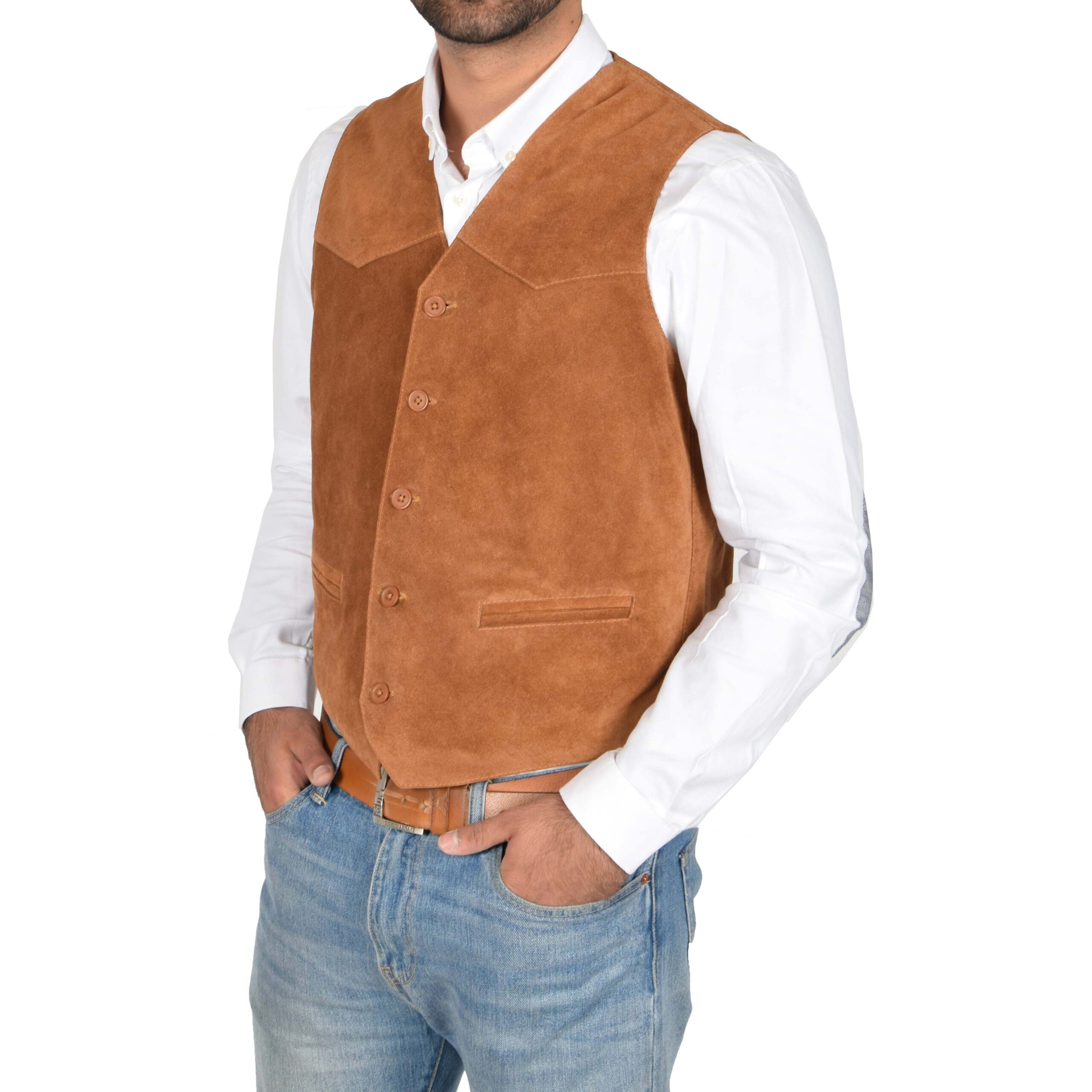Herren Weste aus Veloursleder in Don Tan - Image 3