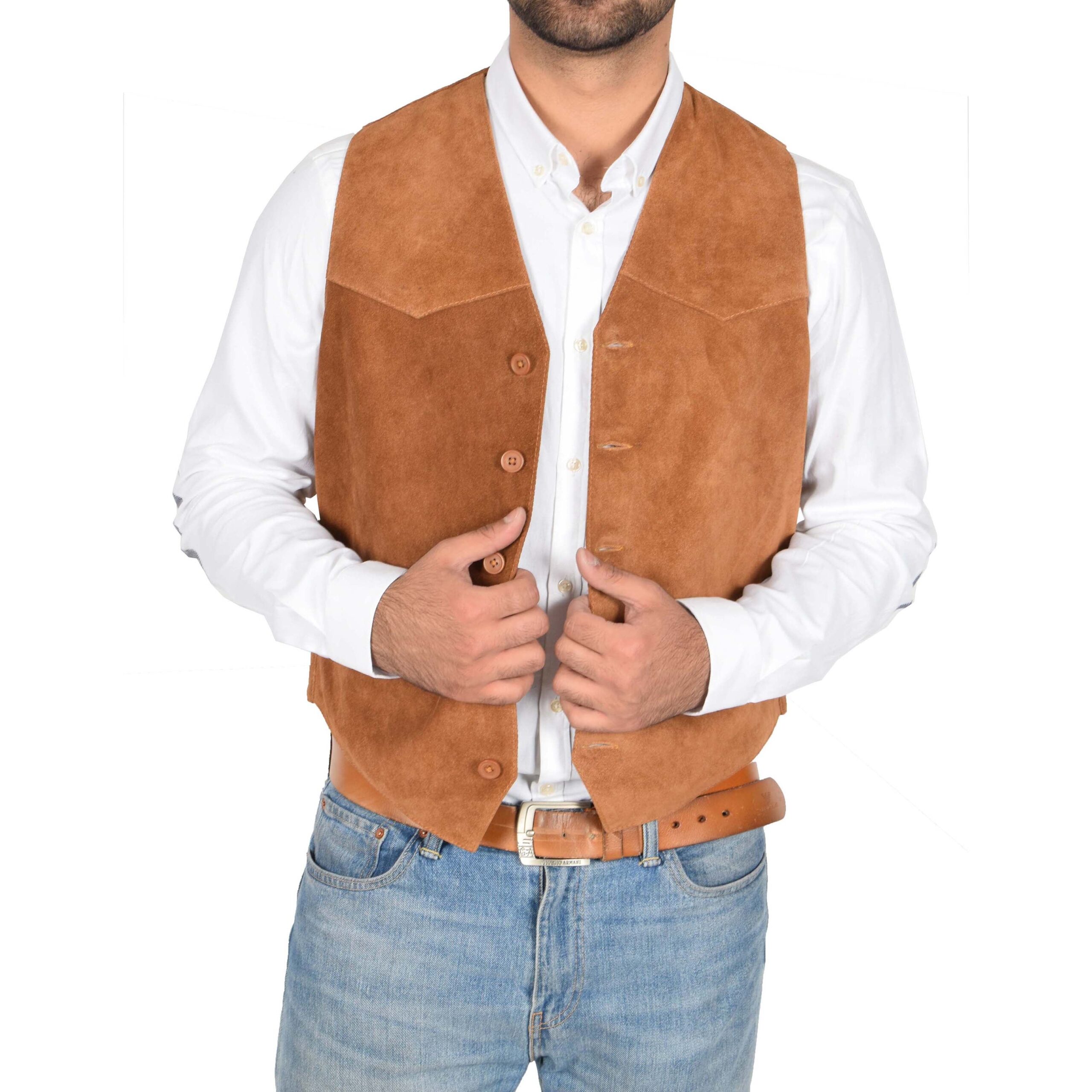 Herren Weste aus Veloursleder in Don Tan - Image 4