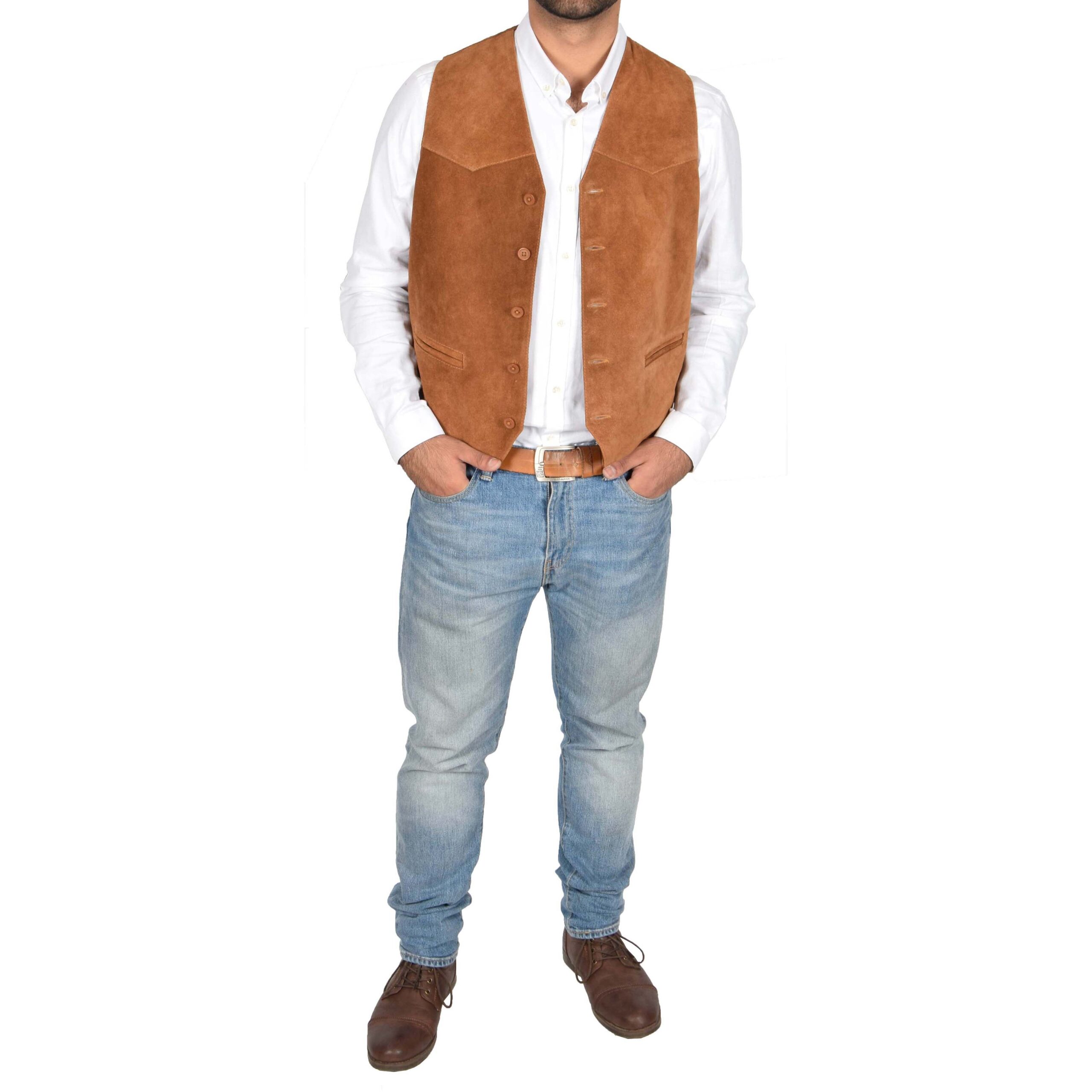 Herren Weste aus Veloursleder in Don Tan - Image 5