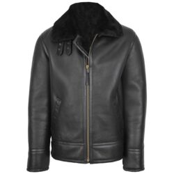 Herren Lammfelljacke Top Gun Stil Schwarz