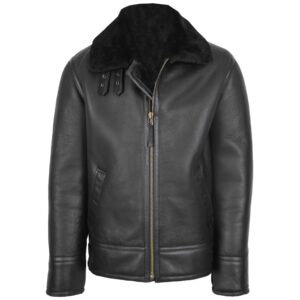 Herren Lammfelljacke Top Gun Stil Schwarz