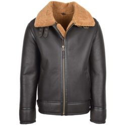 Herren Lammfelljacke Aviator Stil Braun