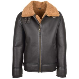 Herren Lammfelljacke Aviator Stil Braun