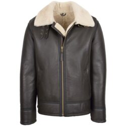 Herren Lammfelljacke Aviator Stil Braun Weiß