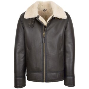 Herren Lammfelljacke Aviator Stil Braun Weiß