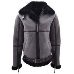 Tyler Herren Aviator Lammfelljacke Grau Schwarz