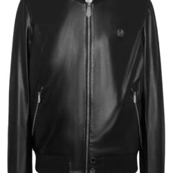 Rovanzi philipp plein herren leder bomberjacke in schwarz, glattleder im klassischen bomber stil, vorderansicht