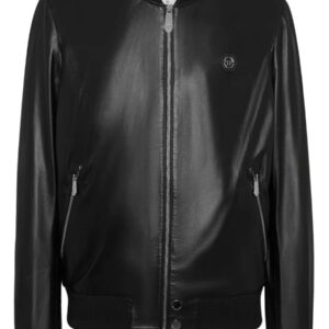 Rovanzi philipp plein herren leder bomberjacke in schwarz, glattleder im klassischen bomber stil, vorderansicht
