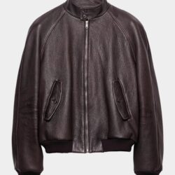 Prada Herren Leder Bomberjacke Dunkelbraun