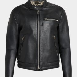 TOM FORD Bikerjacke aus genarbtem Leder Schwarz