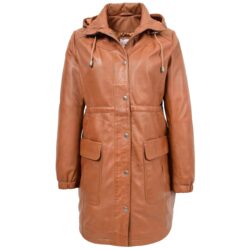 Kyra Duffle Mantel aus Leder in Tan – Damen