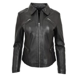 Damen Classic Biker Lederjacke Nova Schwarz
