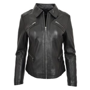 Damen Classic Biker Lederjacke Nova Schwarz