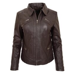 Klassische Damen Bikerjacke in Nova Braun