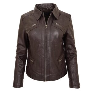 Klassische Damen Bikerjacke in Nova Braun