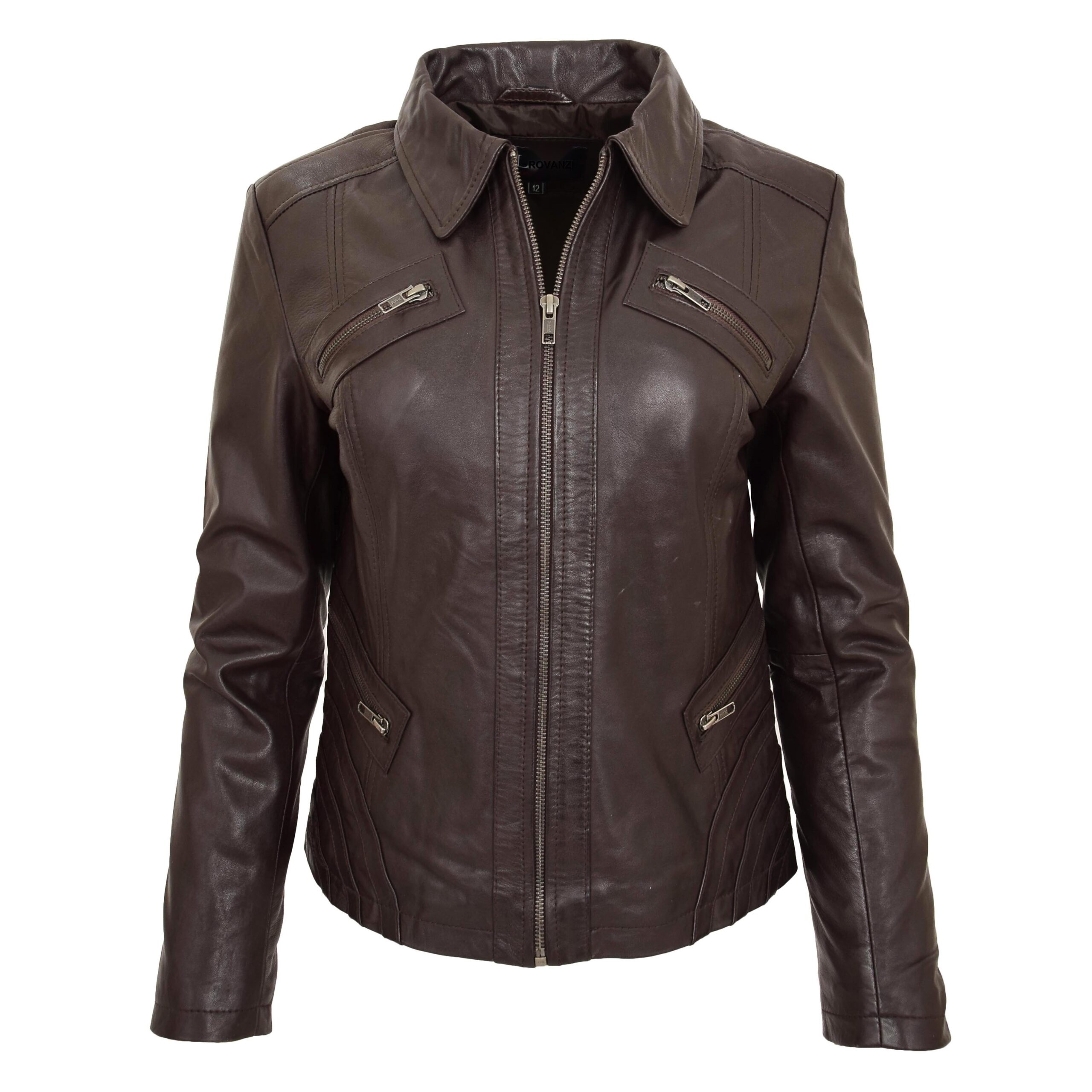 Klassische Damen Bikerjacke in Nova Braun