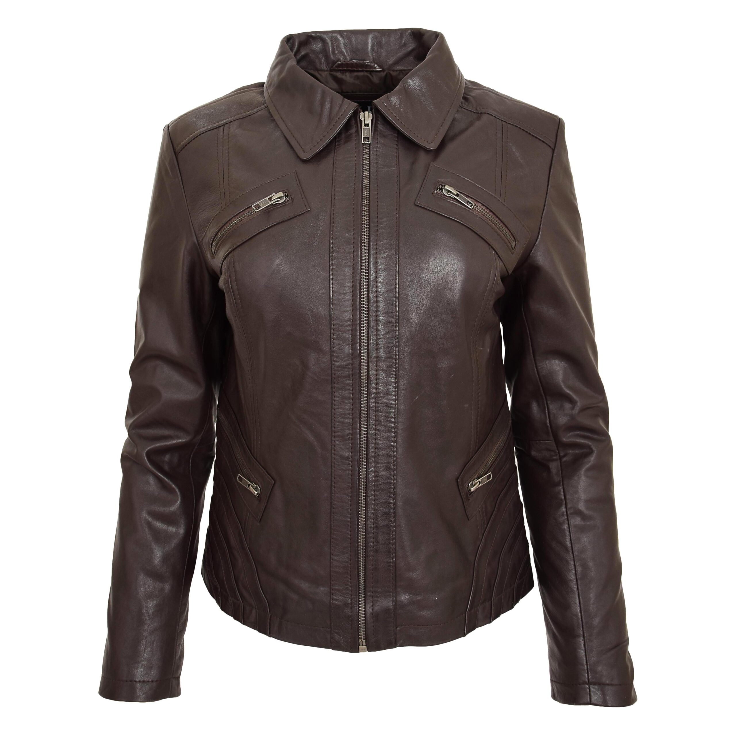 Klassische Damen Bikerjacke in Nova Braun - Image 3