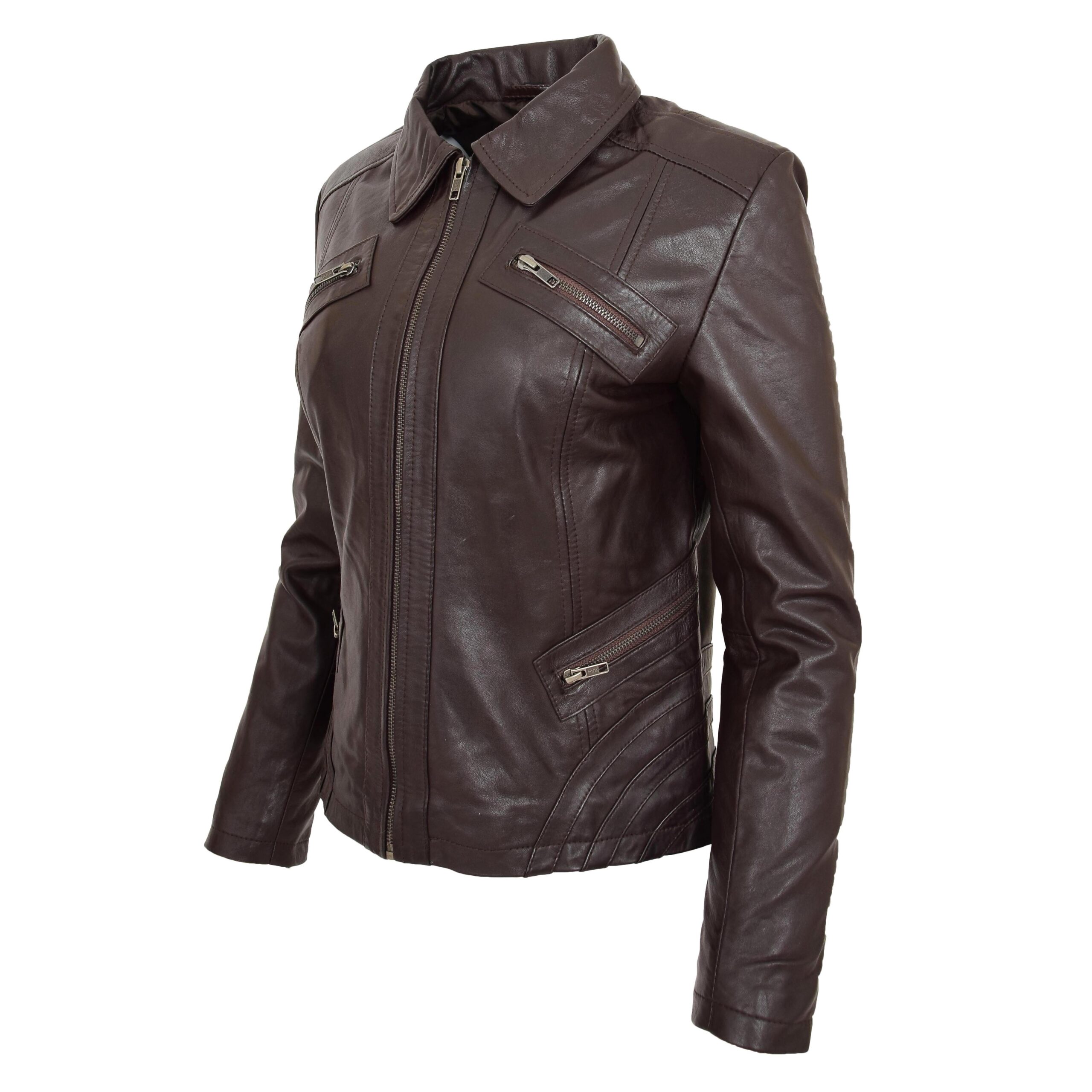Klassische Damen Bikerjacke in Nova Braun - Image 4