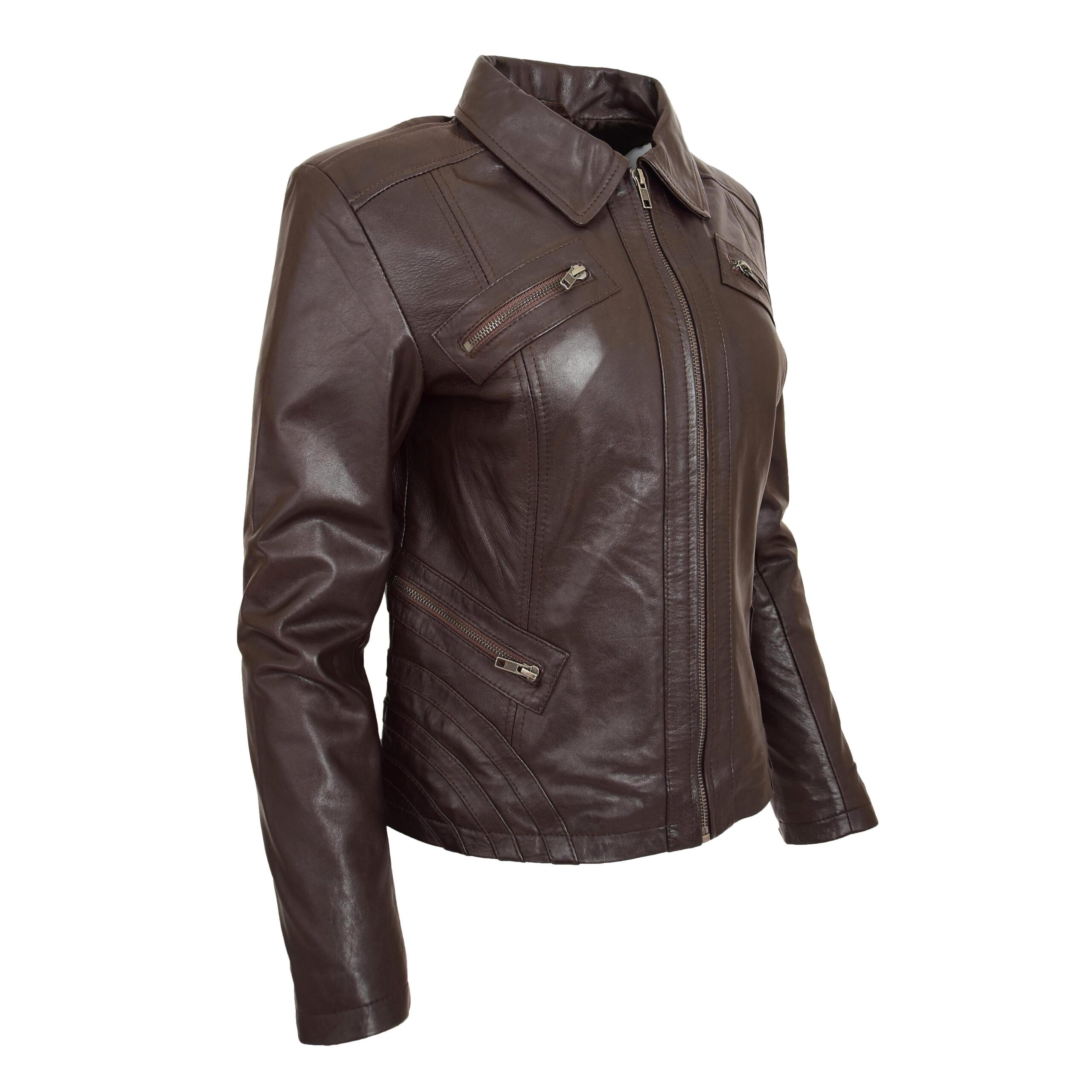 Klassische Damen Bikerjacke in Nova Braun - Image 5