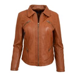 Damen Bikerjacke aus Leder in Nova Tan